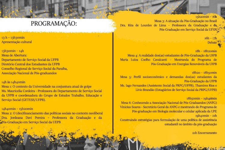 Programação Seminário Universidade na conjuntura atual por uma política de assistência estudantil na pós-graduação da UFPB.jpeg