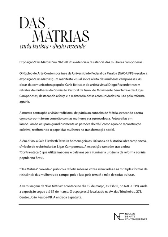 Exposição “Das Mátrias” no NAC-UFPB