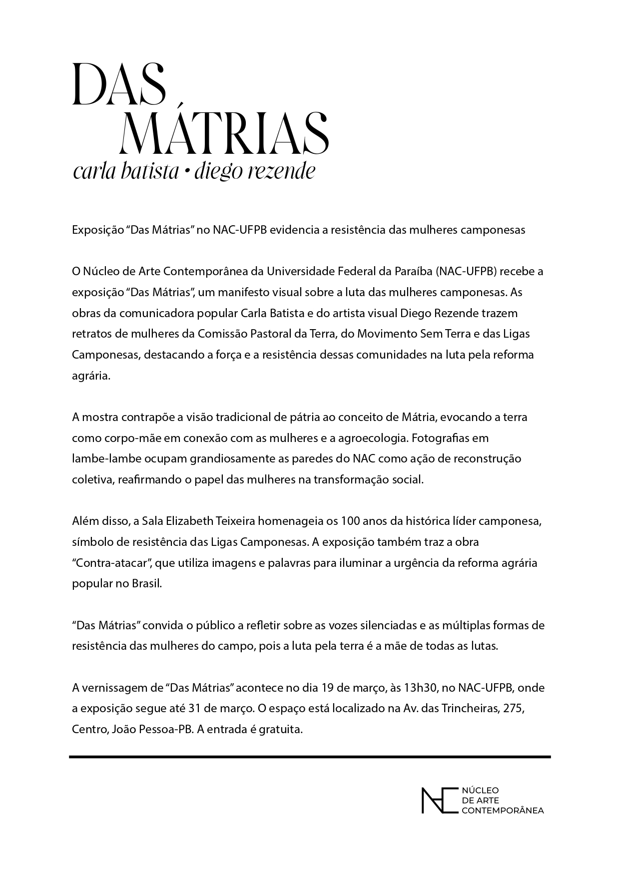 Exposição “Das Mátrias” no NAC-UFPB