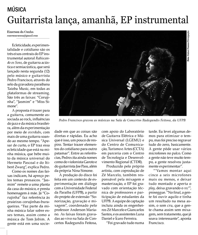 Matéria Jornal A União -  Rabiscando Sons