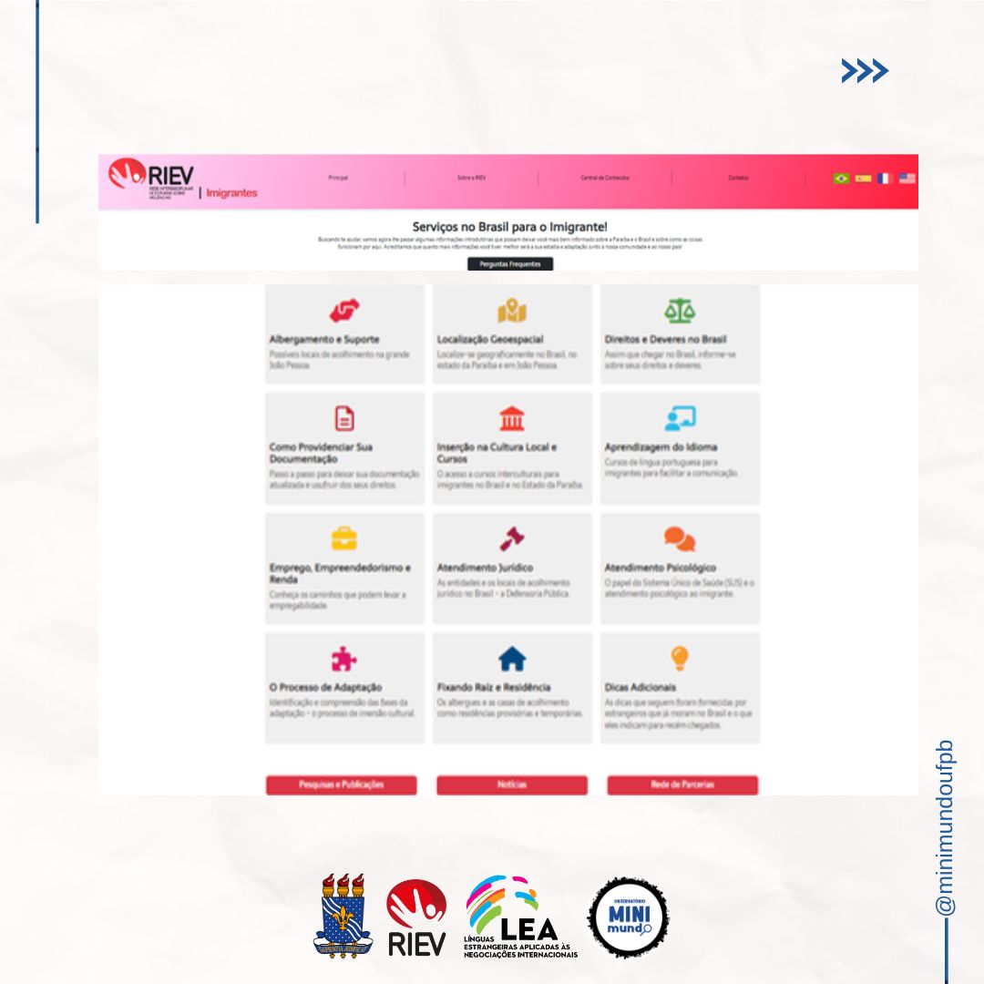 Interface do site da RIEV